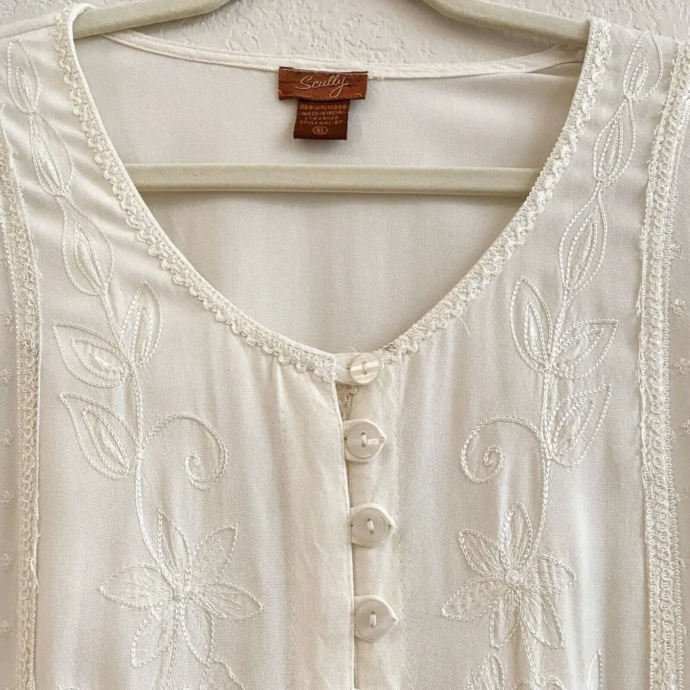 Scully Top Womens Extra Large Cream Heavy Embroidery Western Romantic Feminine - Picture 3 of 8